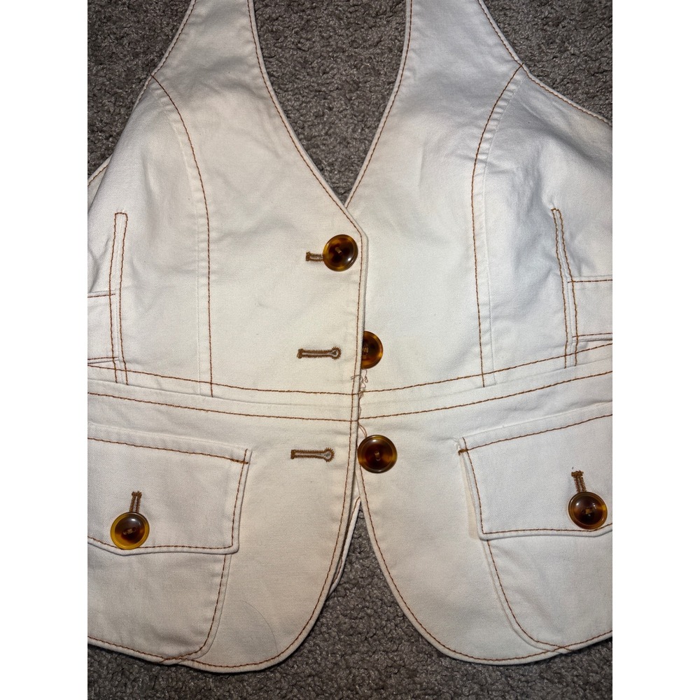Bebe White Halter Vest Top Contrast Stitching Y2K Vintage Style Size 6 - Picture 2 of 7